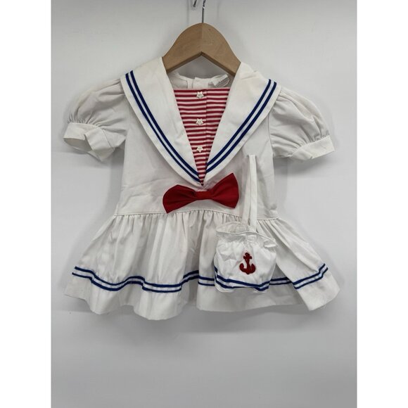 Unbranded Other - VTG Baby 24M Boutique Sailor Dress Navy Bucket Purse Button Back Nautical Sweet